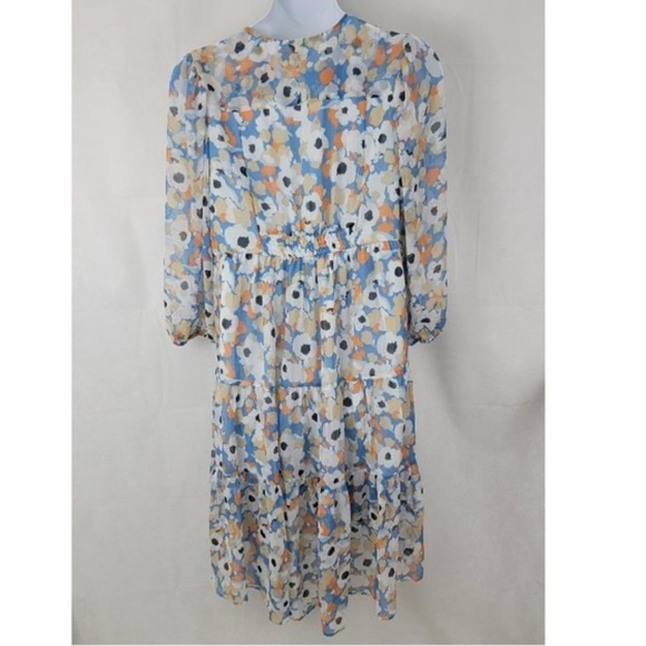 JOIE Womens XL Dress Midi Floral Fields Tiered Prairie Boho V Neck Sheer Sleeves - Picture 3 of 9